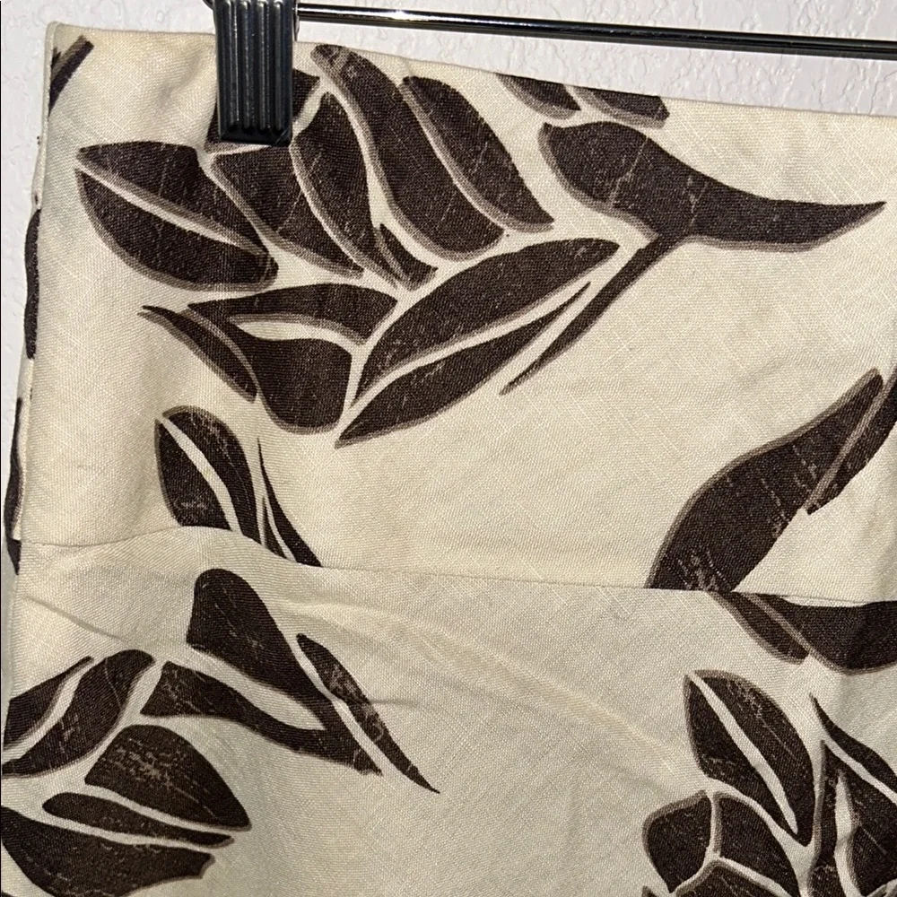 🤎 H&M Brown & Ivory Leaf Print Lined Linen A-Line Skirt Women’s Size 6 - Picture 8 of 16